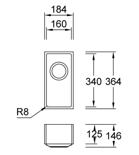 Combi E16 D Eclipse Spülbecken Unterbau 340x160 mm