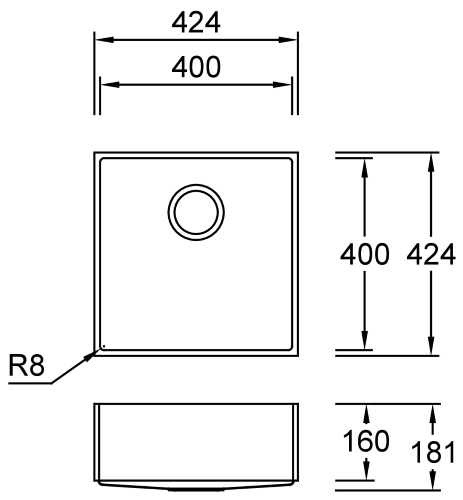 Combi E40 G Premiere Spülbecken Unterbau 400x400 mm