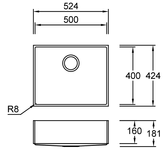 Combi E50 G Premiere Spülbecken Unterbau 500x400 mm
