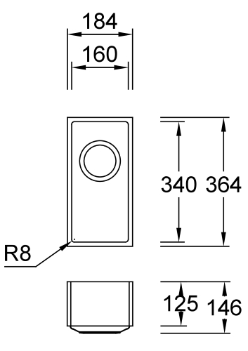 Combi E16 B Solid II Spülbecken Unterbau 160x340 mm