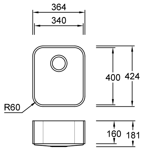 Combi R34 F Tempest Spülbecken Unterbau 340x400 mm