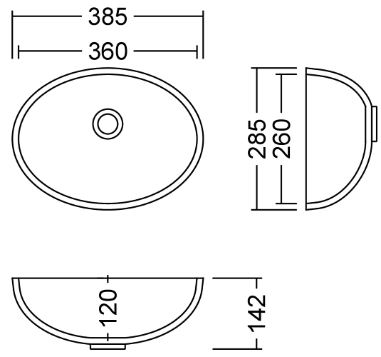 AWO 36 B Solid II Waschbecken Unterbau 360x260 mm