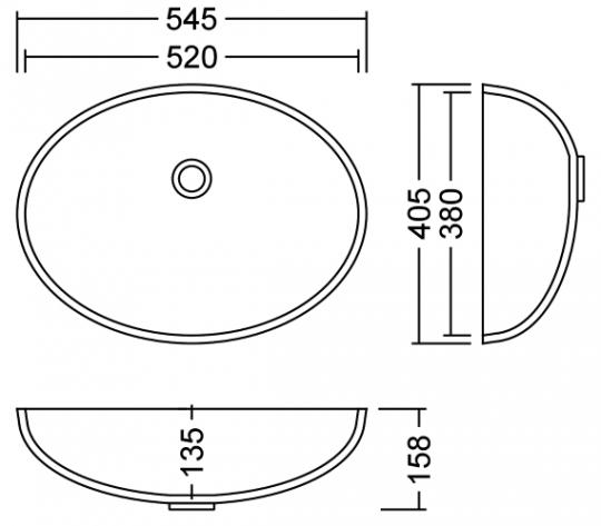 AWO 52 B Solid II Waschbecken Unterbau 520x380 mm