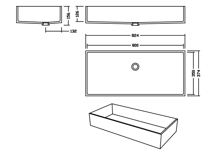 AWE 80 B Solid II Waschbecken Unterbau 800x350 mm