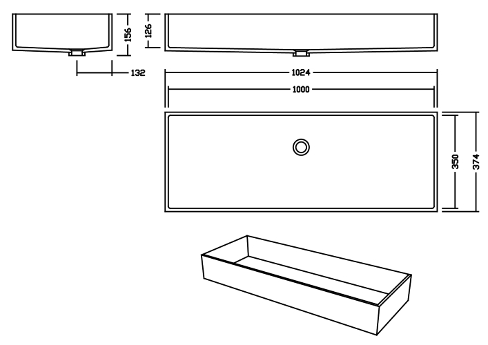 AWE 100 A Solid I Waschbecken Unterbau 1000x350 mm