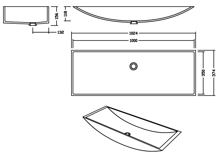 AWB 100 E Quarry Mosaic Terrazzo Waschbecken Unterbau 1000x350 mm