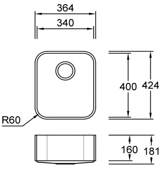 Combi R34 B Solid II Spülbecken Unterbau 340x400 mm
