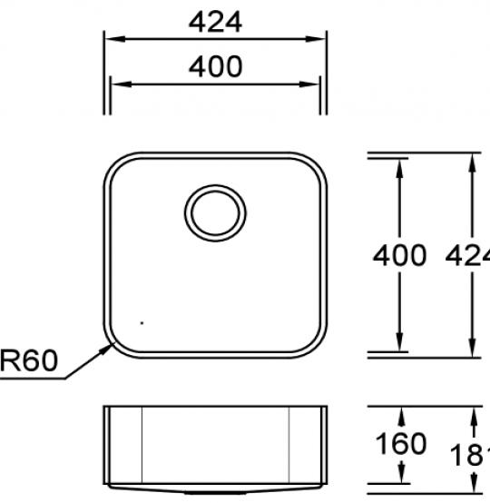 Combi R40 C Sanded Spülbecken Unterbau 400x400 mm