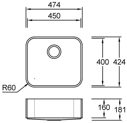 Combi R45 D Aspen Spülbecken Unterbau 450x400 mm
