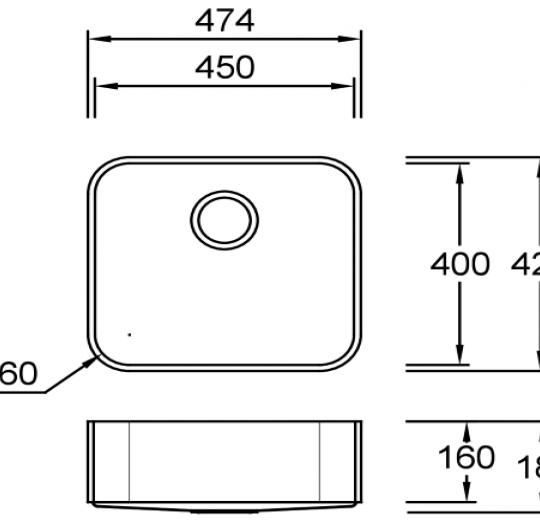 Combi R45 D Aspen Spülbecken Unterbau 450x400 mm