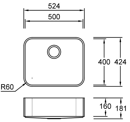 Combi R50 F Tempest Spülbecken Unterbau 500x400 mm
