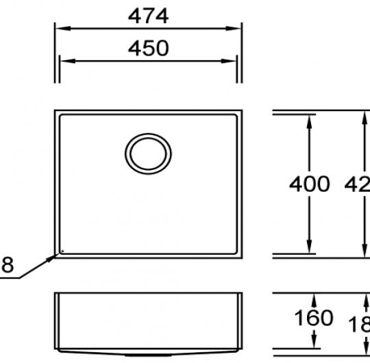 Combi E45 E Quarry Mosaic Terrazzo Spülbecken Unterbau 450x400 mm