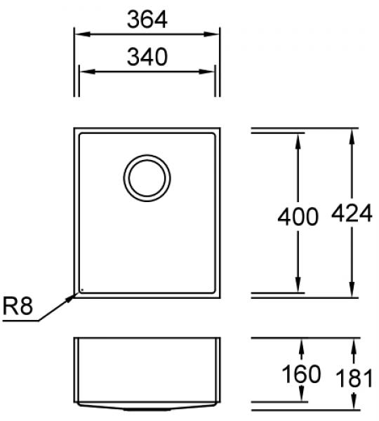 Combi E34 A Solid I Spülbecken Unterbau 340x400 mm